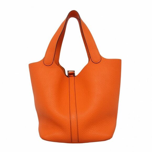 Hermes Handbag Picotin Lock MM Taurillon Clemence Orange Silver Hardware □R - Picture 8 of 8